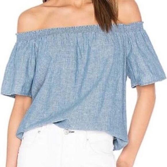 Joie Amesti Linen Off The Shoulder Chambray Blouse XS - Picture 2 of 6